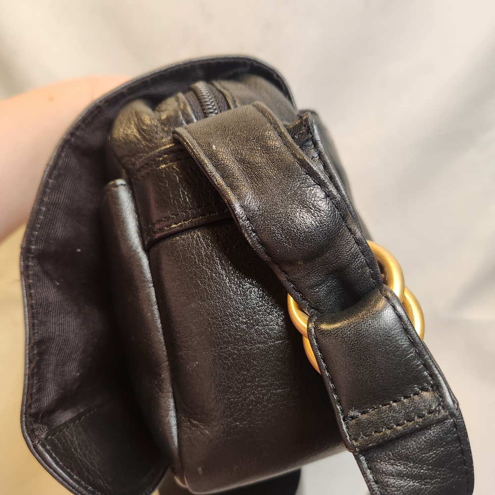 Americana By Sharif Black Leather Shoulder/Crossbody Bag - Picture 9 of 14